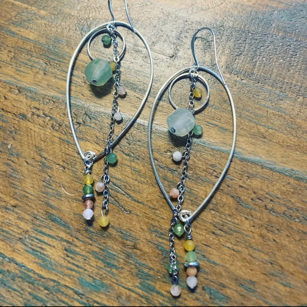 Multi Colored Gemstone Drop Earrings - image 1